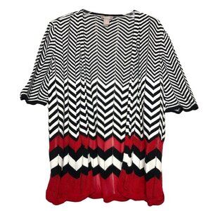 𝅺chico’s Size 0 Cotton Red, White & Black Chevron Short Sleeve Cardigan - Size S